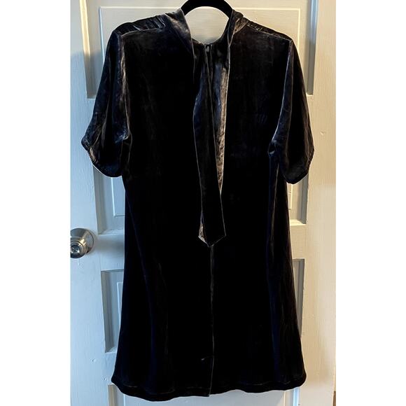 Eileen Fisher Silk Blend Velvet Holiday Party Dress mock neck tie bow Small - Picture 5 of 7